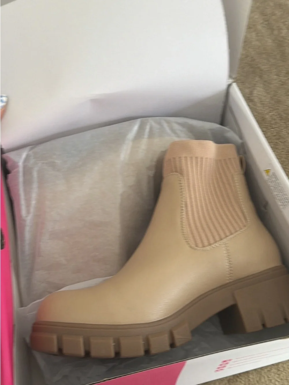 Corkys Beige Chelsea Lug Boot with Knit Ankle